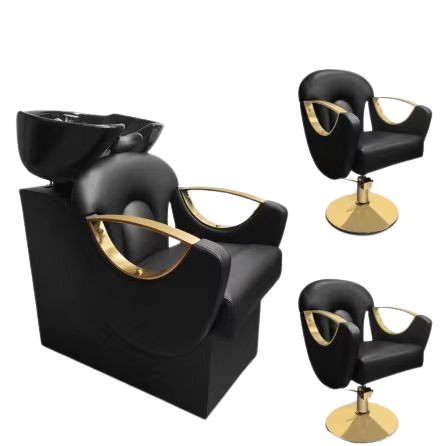 Pachet Unitate de Spalare Neagra, Goldie, Chiuveta Ceramica si Toate Accesoriile Incluse si 2 Scaune Coafor Goldie.