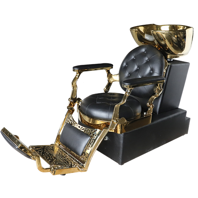 Scafa Coafor Aurie, cu suport de picioare, Regal, chiuveta neagra.