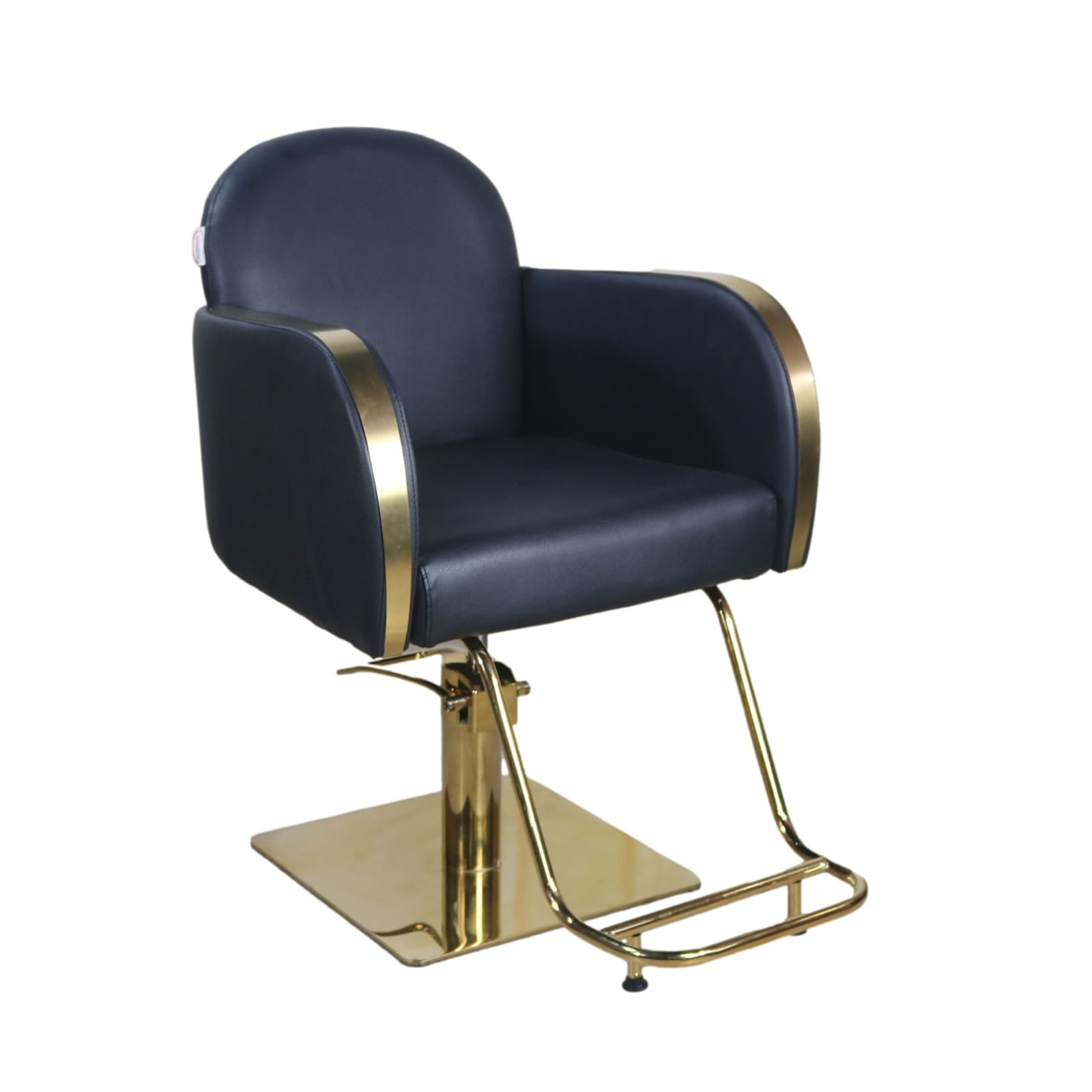 Scaun Coafor Venus Negru cu Pompa Hidraulica si Suport Picioare pe Accente Aurii.