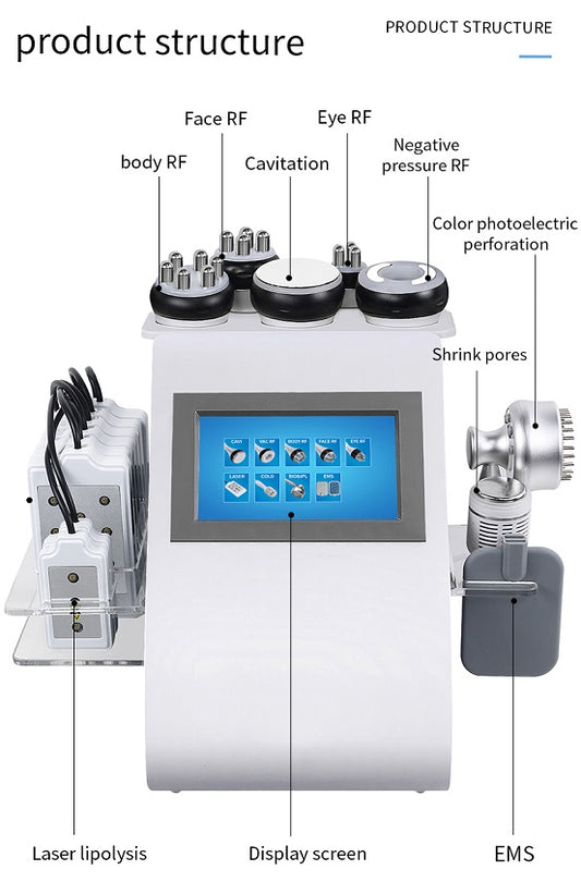 9 in 1 Aparat de Cavitatie, Radiofrecventa, Lipo Laser, Vacuum, Electrostimulare, Termosoc, Biolifting pentru Slabire, Celulita, Tonifiere