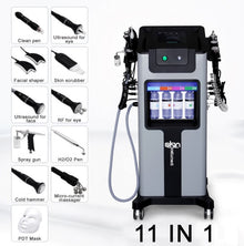 Combina Hidrafacial - Aparat curatare faciala - 11 in 1, Biolifting, Ultrasunete, Skin Scrubber, Oxigen Hiperbaric, Termosoc, Ultrasunete Ochi, Radiofrecventa, Radiofrecventa ochi, Masca Led, H2 O2 Jet, Hidrodermabraziune