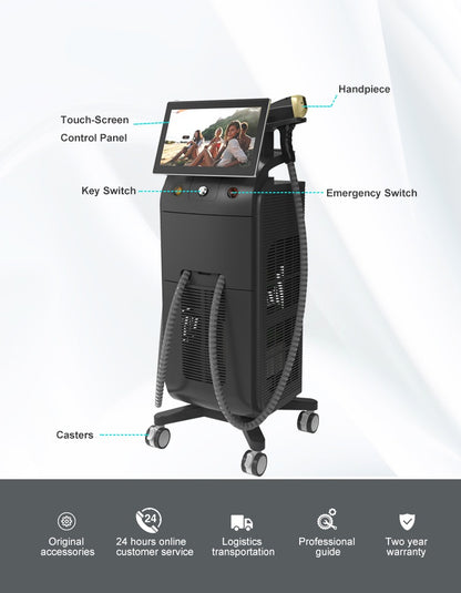 Aparat Profesional pentru Epilare Definitiva cu Dioda Laser, 4 lungimi de unda 755nm+808nm+940nm+1064nm, ProLaser, 3500W, cu doi manipuli.