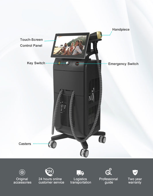 Aparat Profesional pentru Epilare Definitiva cu Dioda Laser, 3 lungimi de unda 755nm, 808nm, 1064nm, ProLaser, 2500W cu un singur capat.