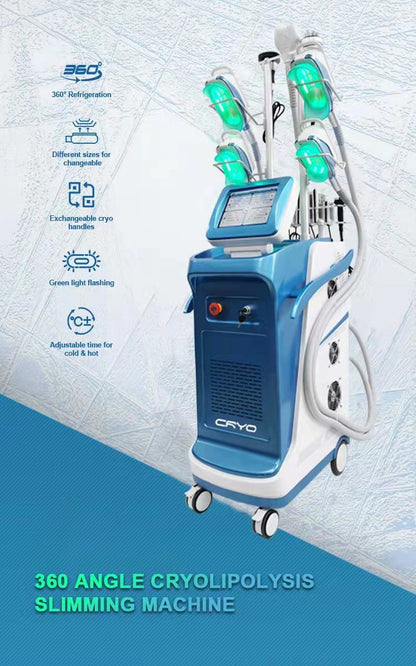 Aparat Criolipoliza 360°cu 5 Capete Ajustabile, Cavitatie, Radiofrecventa si Lipolaser pentru slabire, anticelulita, tonifiere si lifting