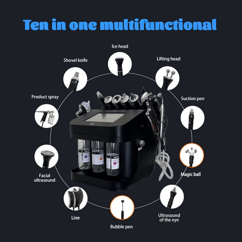 Aparat Hydrafacial Tratamente de Curatare, Reintinerire, Lifting si Antiaging Hydrogenera, cu 10 functii - Radiofrecventa, Hidrodermabraziune, Oxygen, Skin Scrubber, Biolifting, Ultrasunete