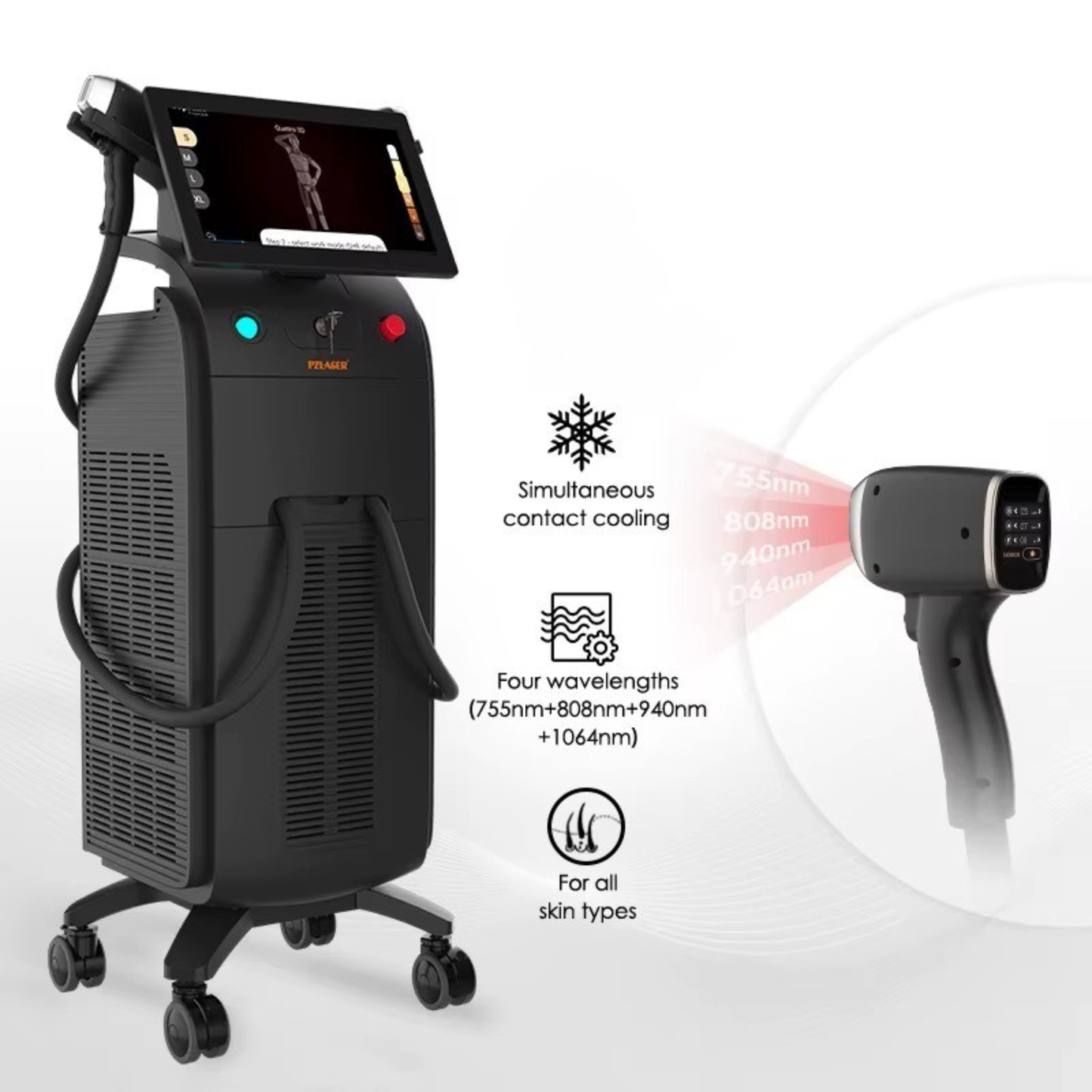 Aparat Profesional pentru Epilare Definitiva cu Dioda Laser, 4 lungimi de unda 755nm+808nm+940nm+1064nm, ProLaser, 3500W, cu doi manipuli