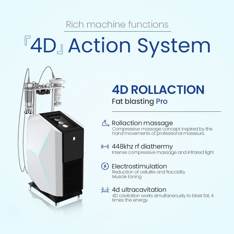 Aparat Profesional pentru Slabit si Celulita 4D Fat Blasting, Lip - O cu 4 functii : Radiofrecventa, UltraCavitatie, Masaj cu Role si Electrostimulare