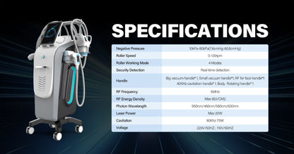 DermaSculpt 6 în 1 – Aparat profesional pentru remodelare corporală și rejuvenare facială (Vacuum Endermologic, Roller, RF, IR, Cavitație, Masaj