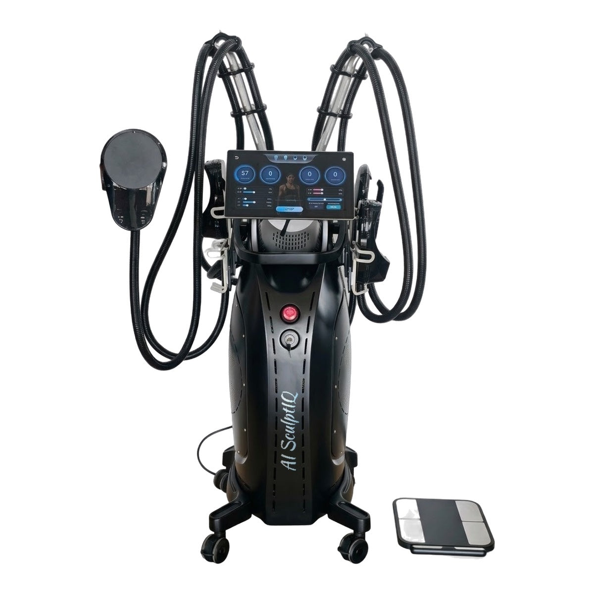 Aparat Stimulare Musculara Electromagnetica AI SculptIQ cu 4 capete si Analizator Corporal AI - vedere frontală